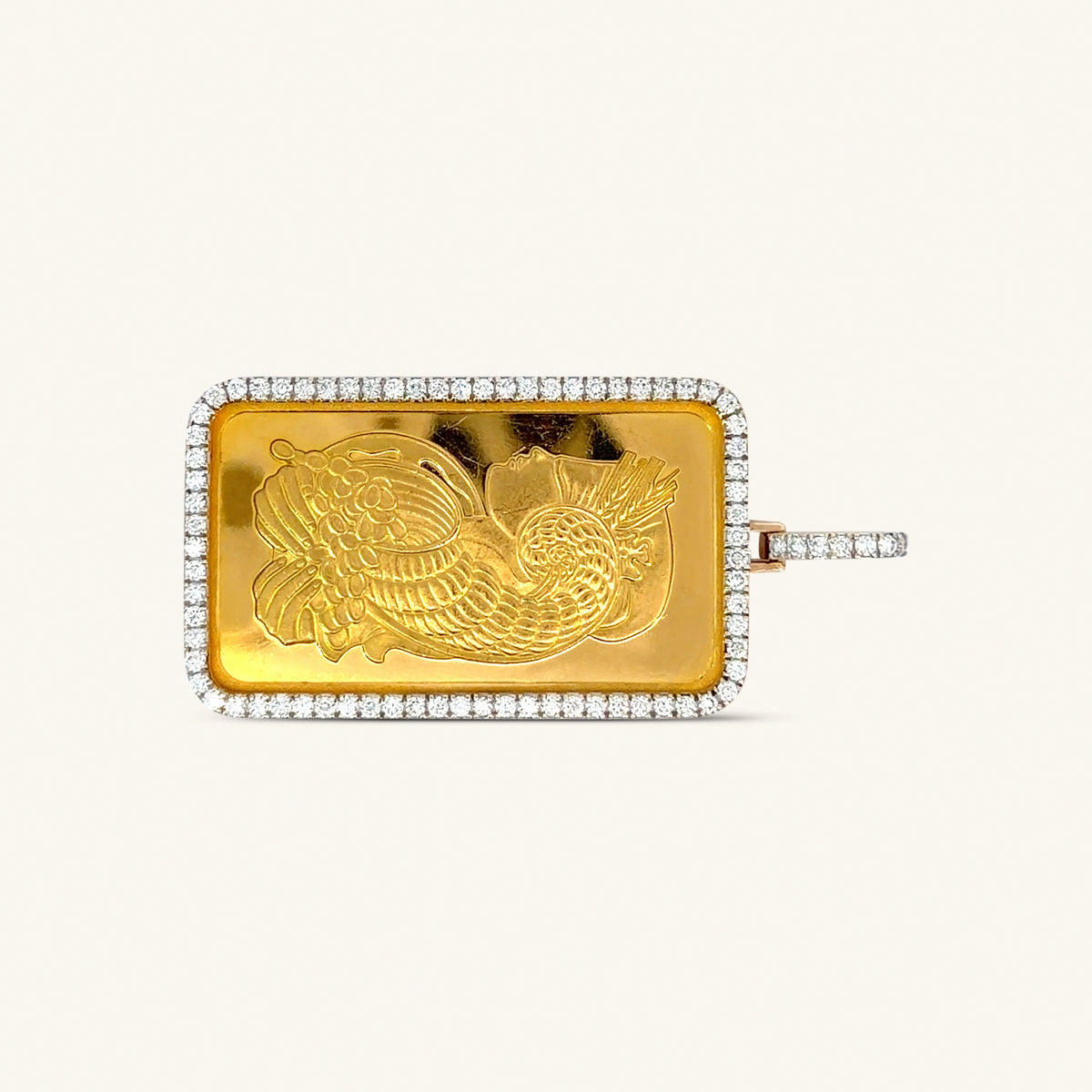 18K Yellow Gold Natural Diamond Pendant with 50 g PAMP Bar — 1.98 CTW