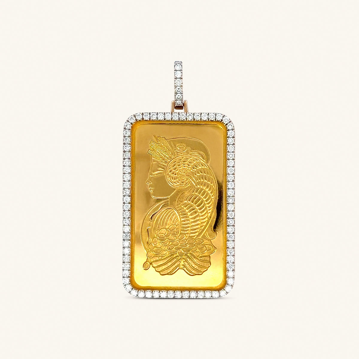 18K Yellow Gold Natural Diamond Pendant with 50 g PAMP Bar — 1.98 CTW