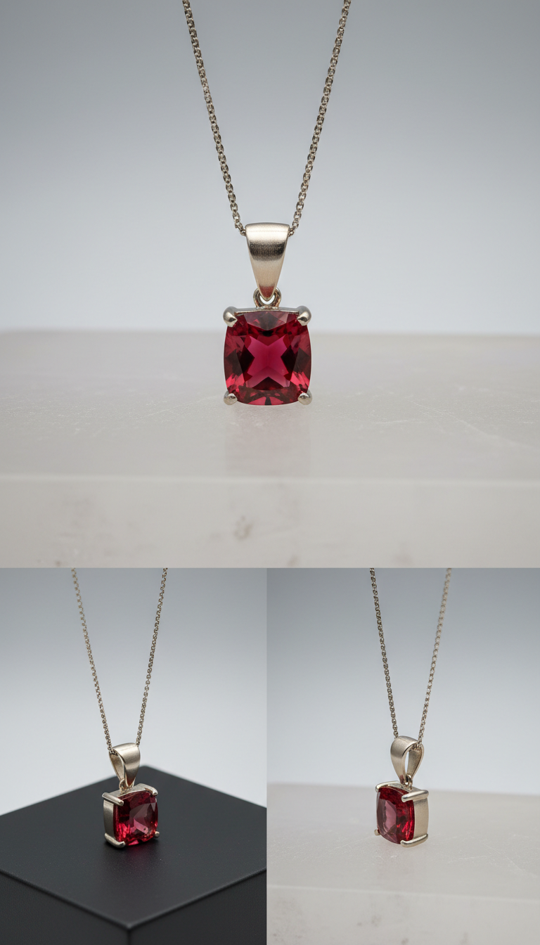 Platinum pendant necklace with corundum red gemstone