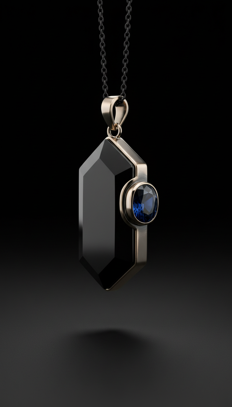 Matte Black Obsidian Pendant with Sapphire