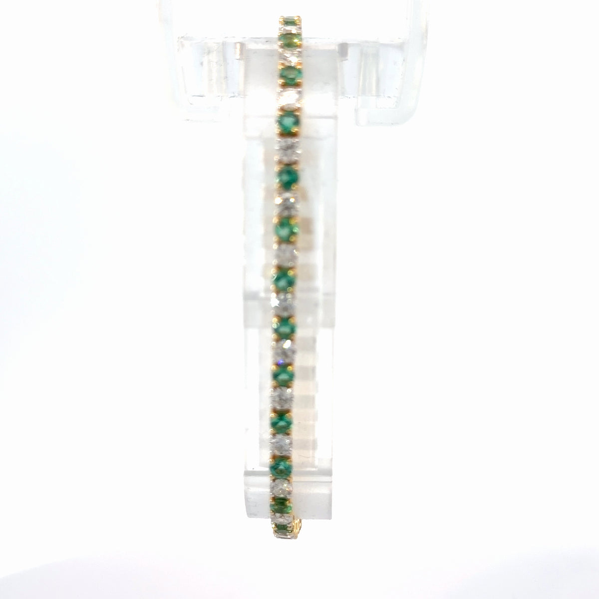 18K Natural Diamond Yellow Gold Diamond/Emerald Bracelet — 3.25 CTW