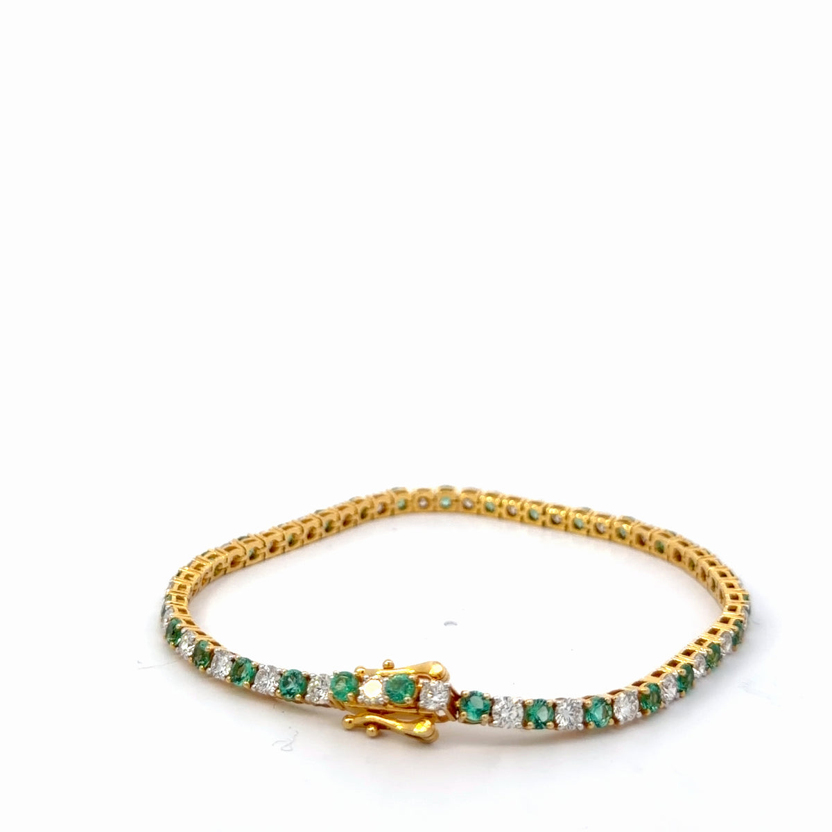 18K Natural Diamond Yellow Gold Diamond/Emerald Bracelet — 3.25 CTW