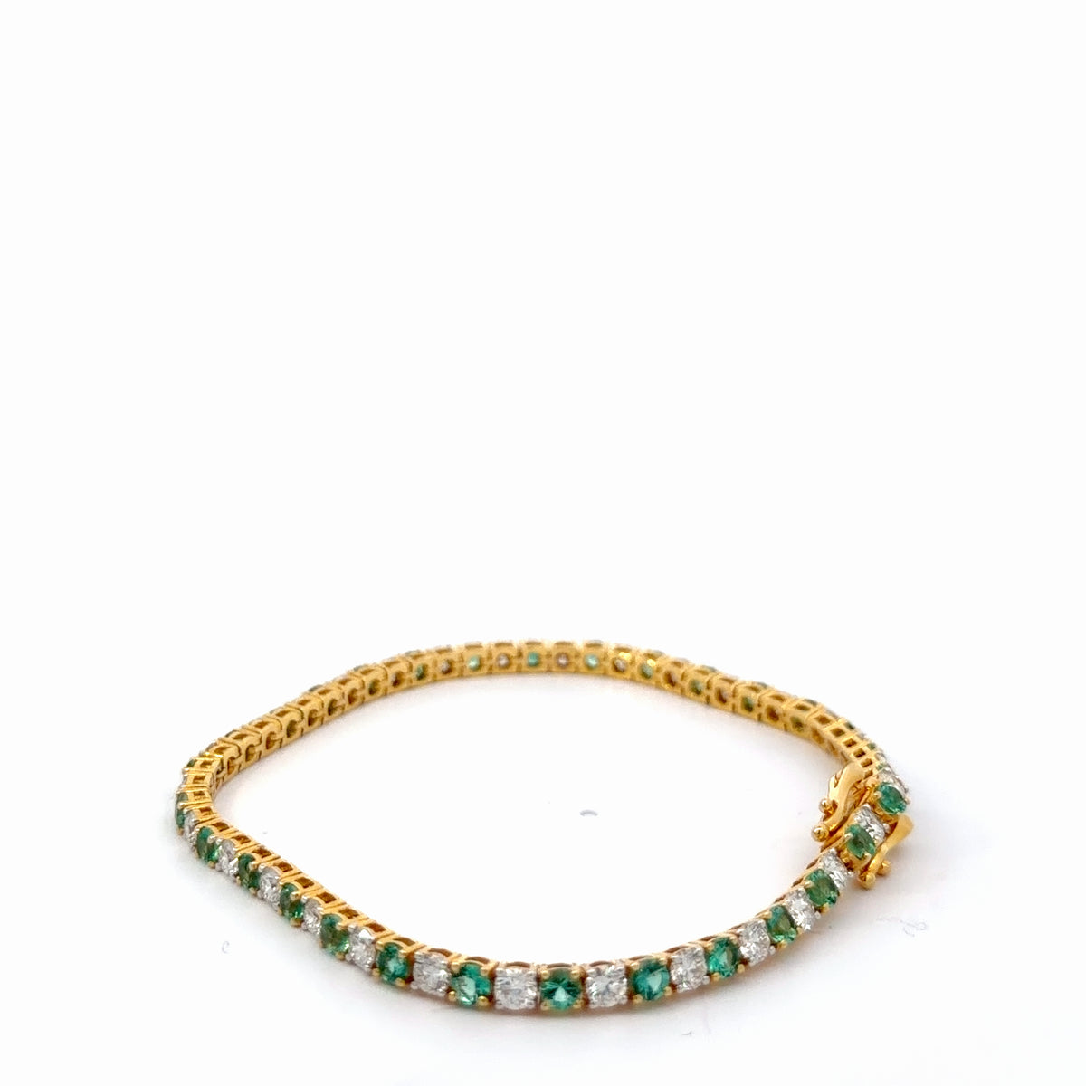 18K Natural Diamond Yellow Gold Diamond/Emerald Bracelet — 3.25 CTW