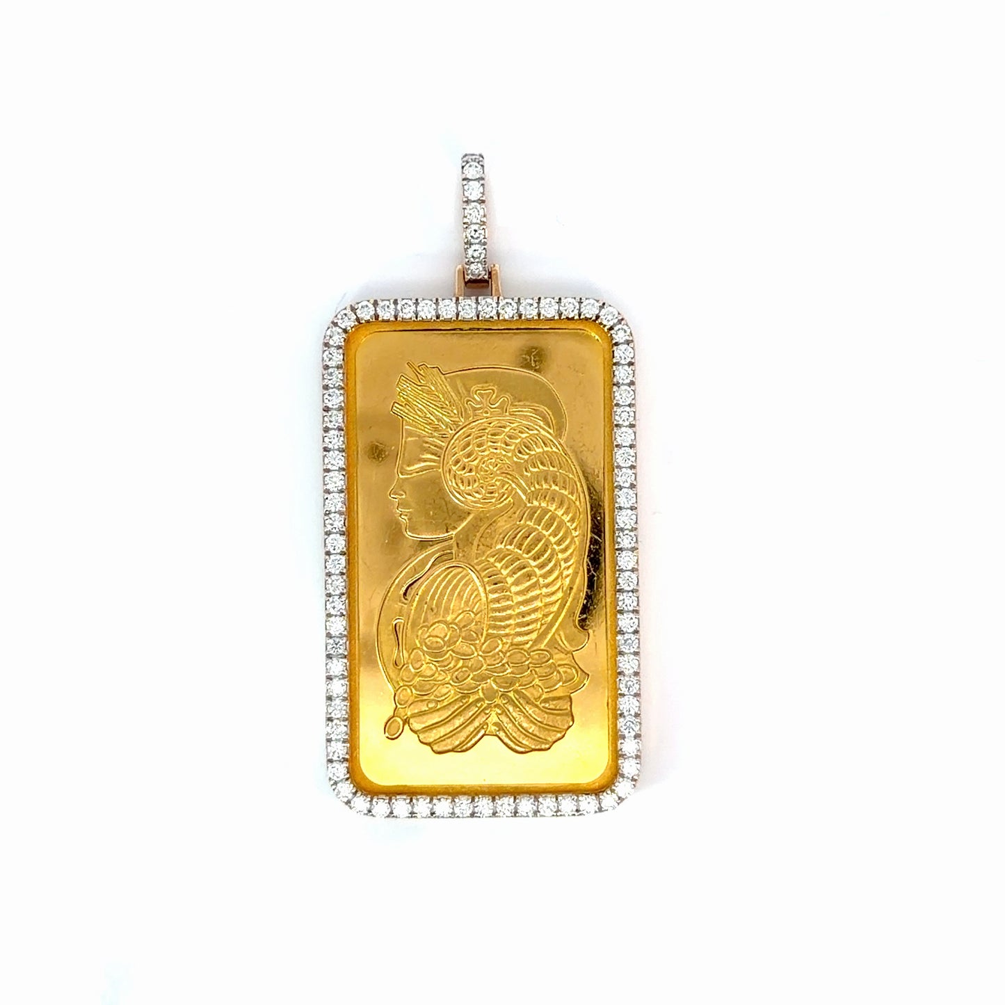 18K Yellow Gold Natural Diamond Pendant with 50 g PAMP Bar — 1.98 CTW