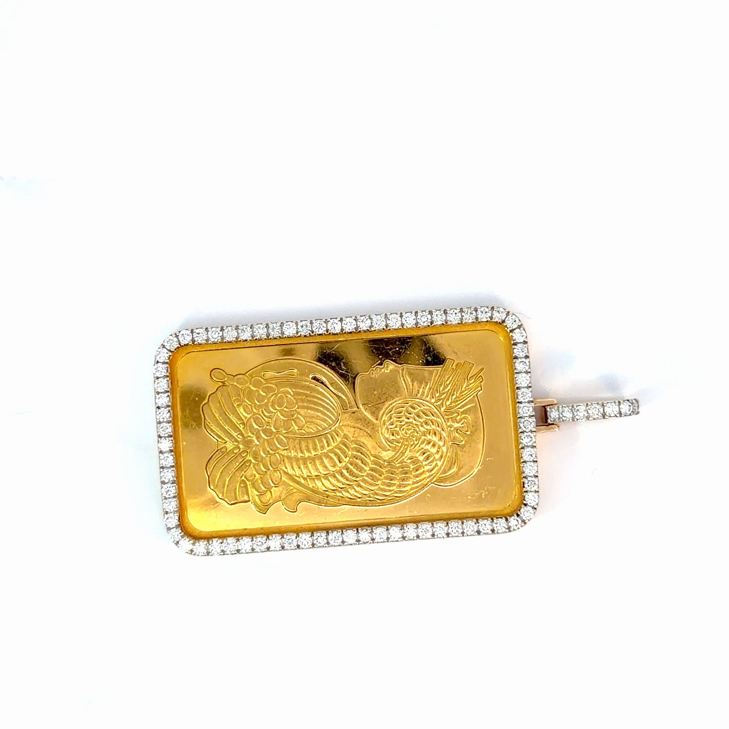 18K Yellow Gold Natural Diamond Pendant with 50 g PAMP Bar — 1.98 CTW
