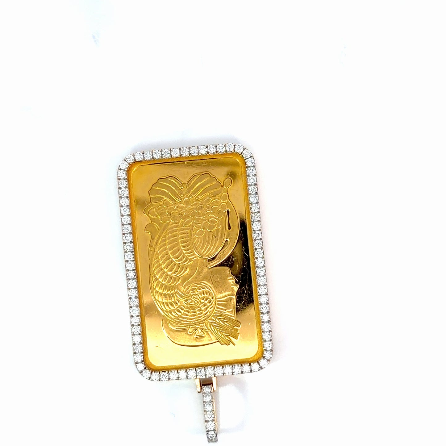 18K Yellow Gold Natural Diamond Pendant with 50 g PAMP Bar — 1.98 CTW
