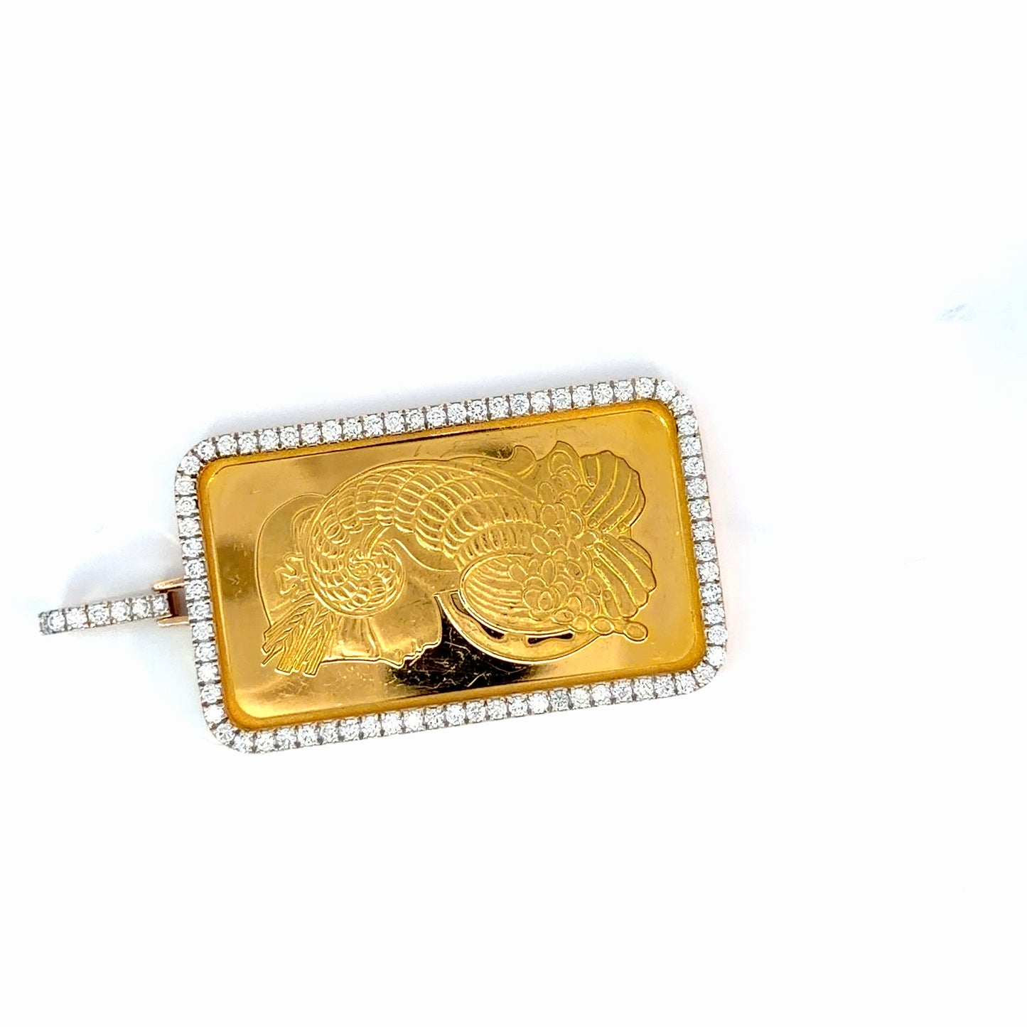 18K Yellow Gold Natural Diamond Pendant with 50 g PAMP Bar — 1.98 CTW