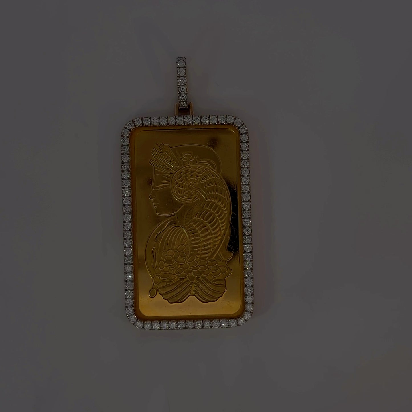 18K Yellow Gold Natural Diamond Pendant with 50 g PAMP Bar — 1.98 CTW