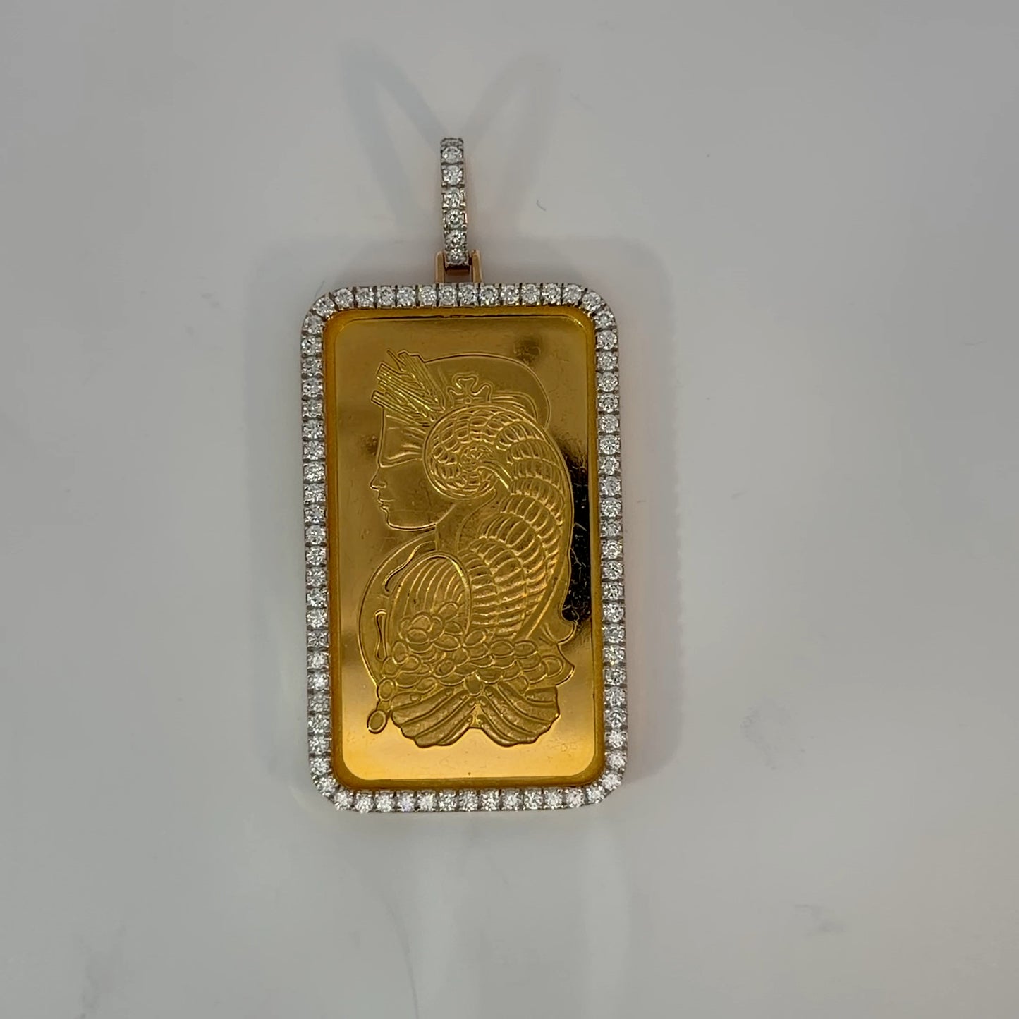 18K Yellow Gold Natural Diamond Pendant with 50 g PAMP Bar — 1.98 CTW