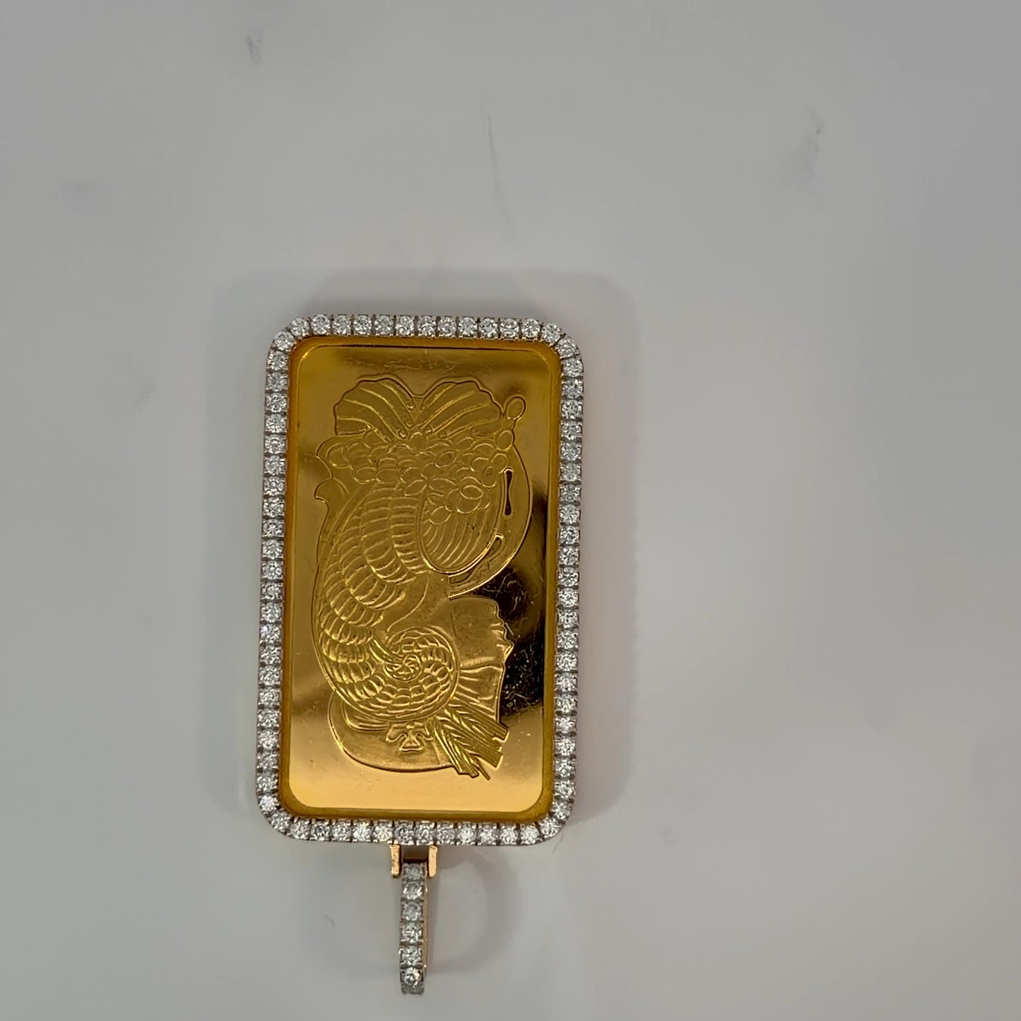 18K Yellow Gold Natural Diamond Pendant with 50 g PAMP Bar — 1.98 CTW