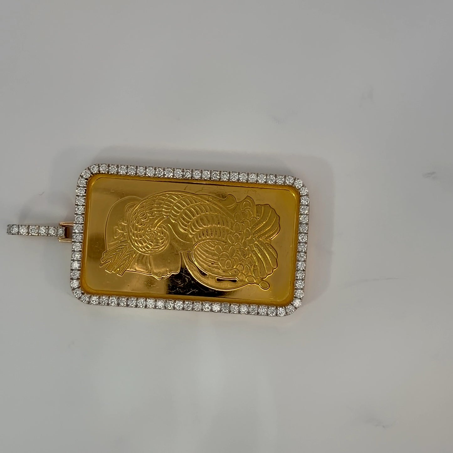 18K Yellow Gold Natural Diamond Pendant with 50 g PAMP Bar — 1.98 CTW