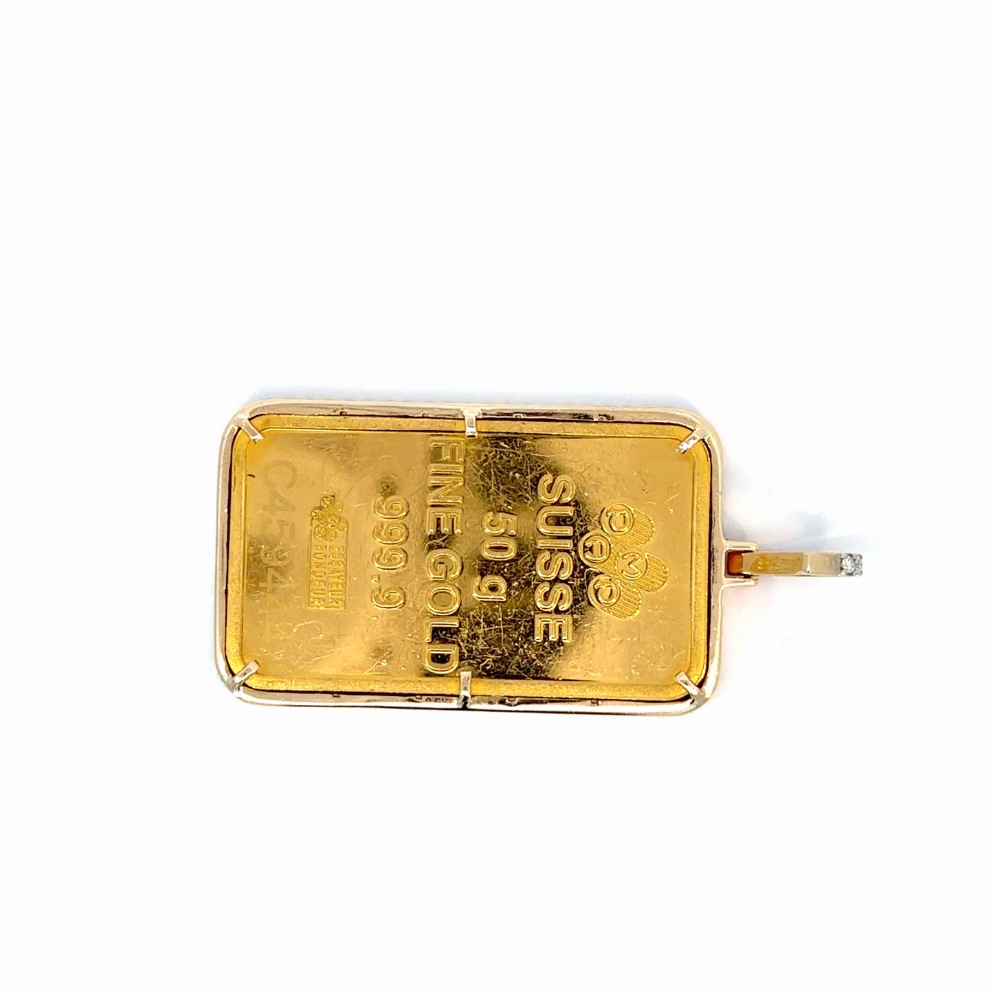 18K Yellow Gold Natural Diamond Pendant with 50 g PAMP Bar — 1.98 CTW