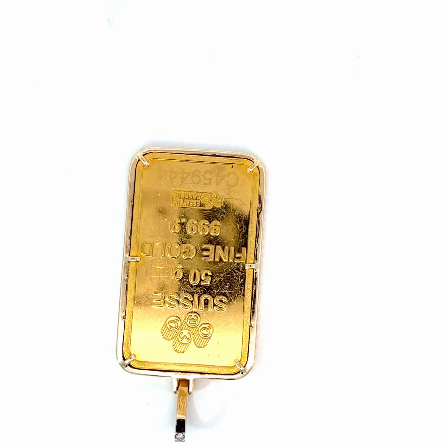 18K Yellow Gold Natural Diamond Pendant with 50 g PAMP Bar — 1.98 CTW