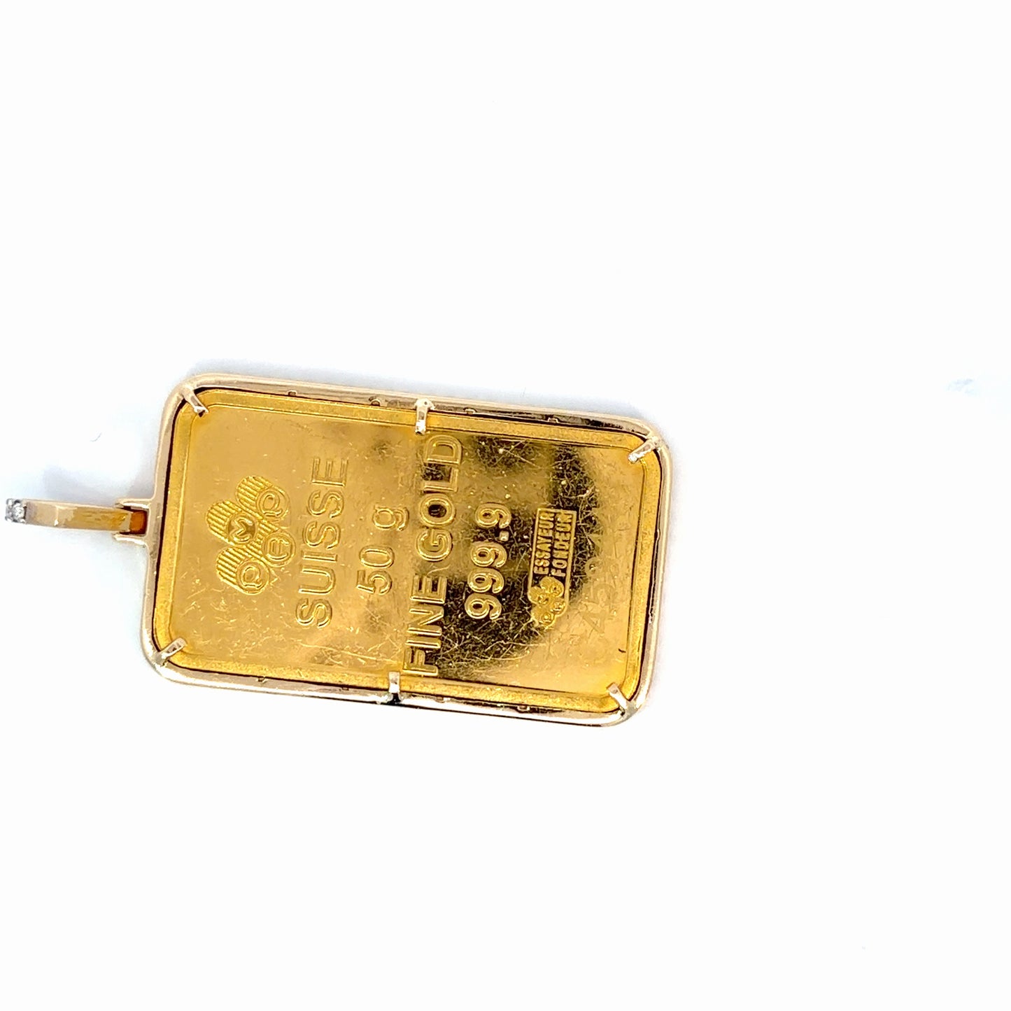 18K Yellow Gold Natural Diamond Pendant with 50 g PAMP Bar — 1.98 CTW