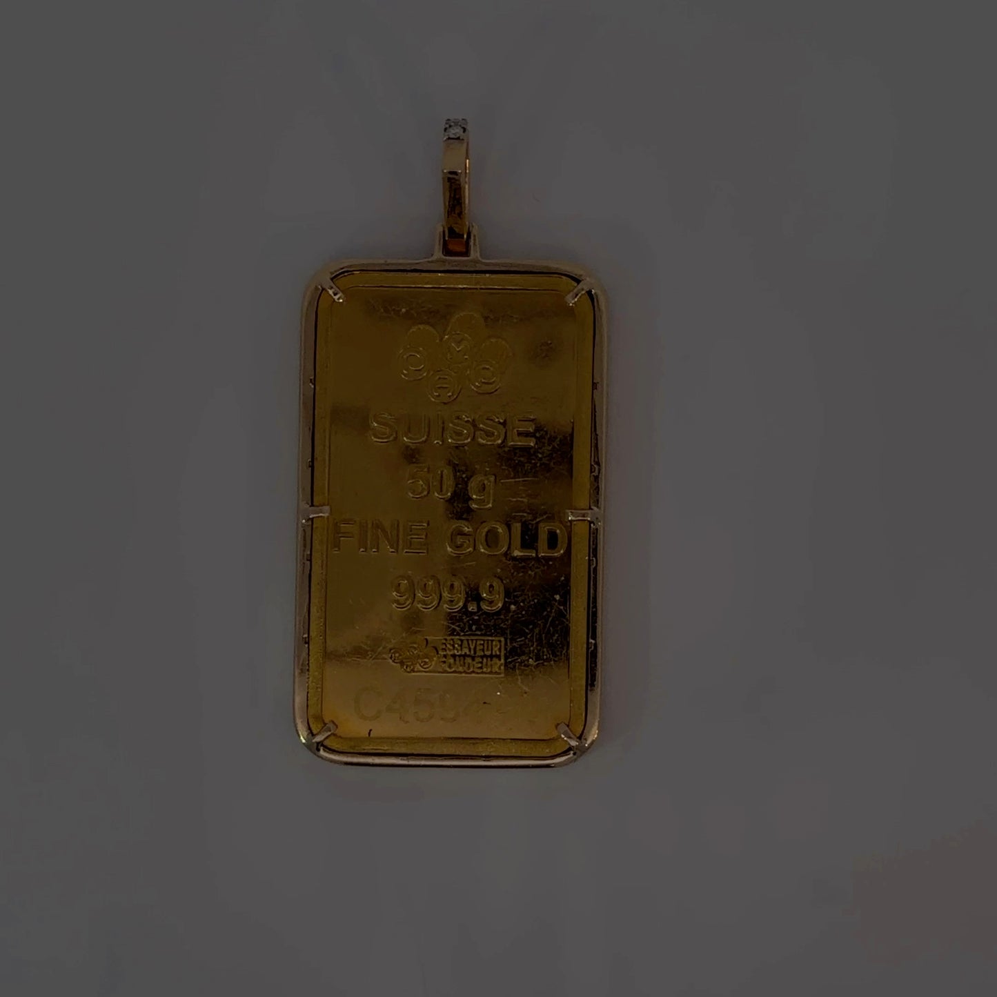 18K Yellow Gold Natural Diamond Pendant with 50 g PAMP Bar — 1.98 CTW