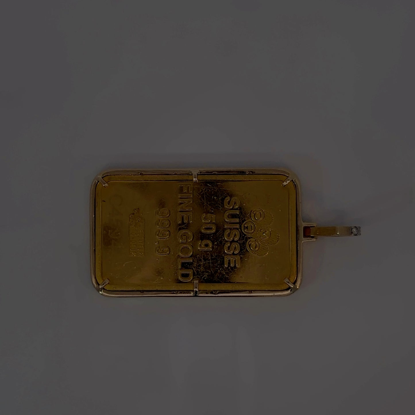 18K Yellow Gold Natural Diamond Pendant with 50 g PAMP Bar — 1.98 CTW
