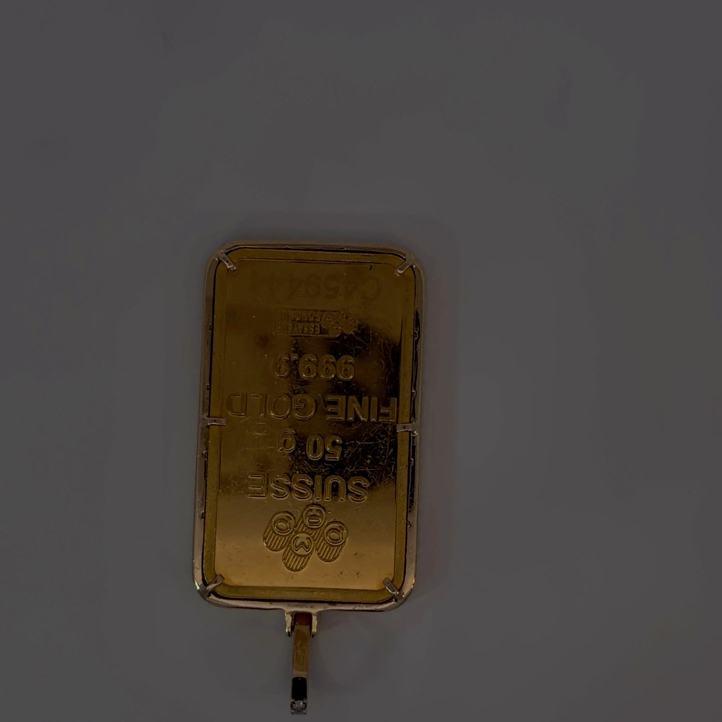 18K Yellow Gold Natural Diamond Pendant with 50 g PAMP Bar — 1.98 CTW