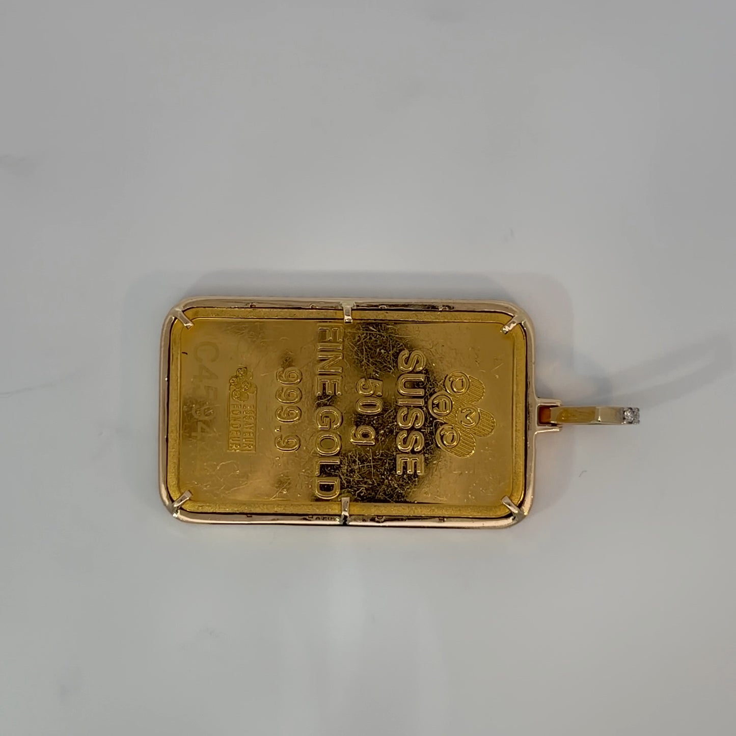 18K Yellow Gold Natural Diamond Pendant with 50 g PAMP Bar — 1.98 CTW