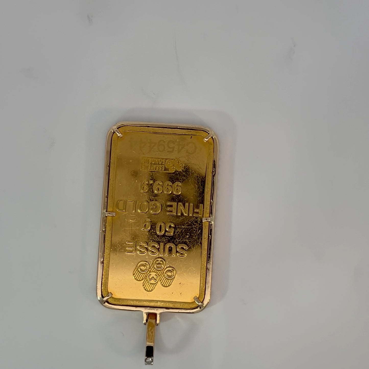 18K Yellow Gold Natural Diamond Pendant with 50 g PAMP Bar — 1.98 CTW