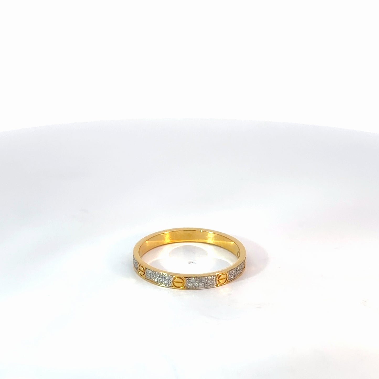 Yellow Gold Diamond Band Ring with Screw Motifs
