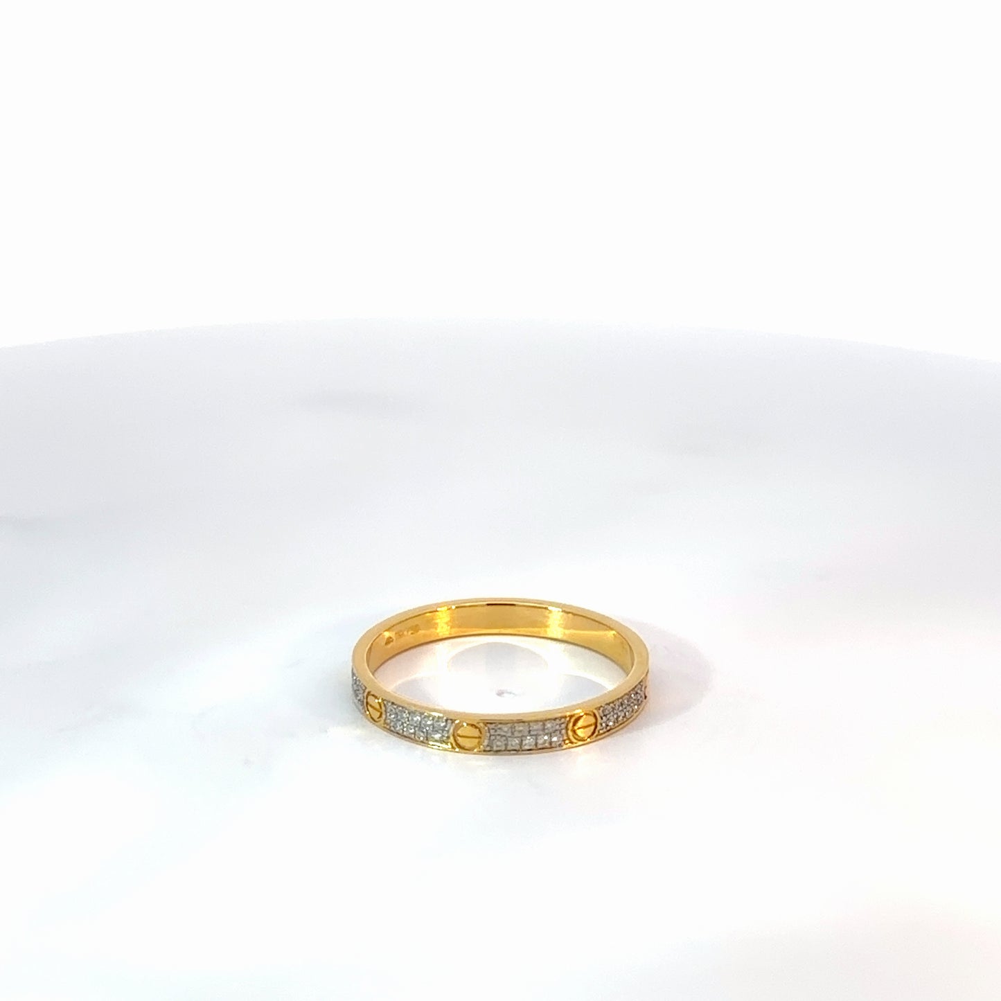Yellow Gold Diamond Band Ring with Screw Motifs