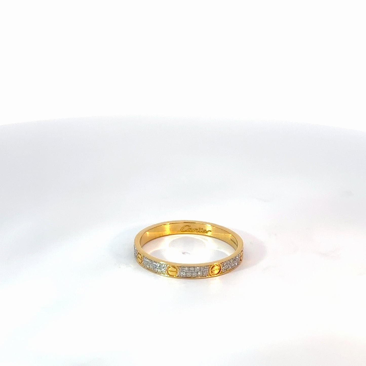 Yellow Gold Diamond Band Ring with Screw Motifs