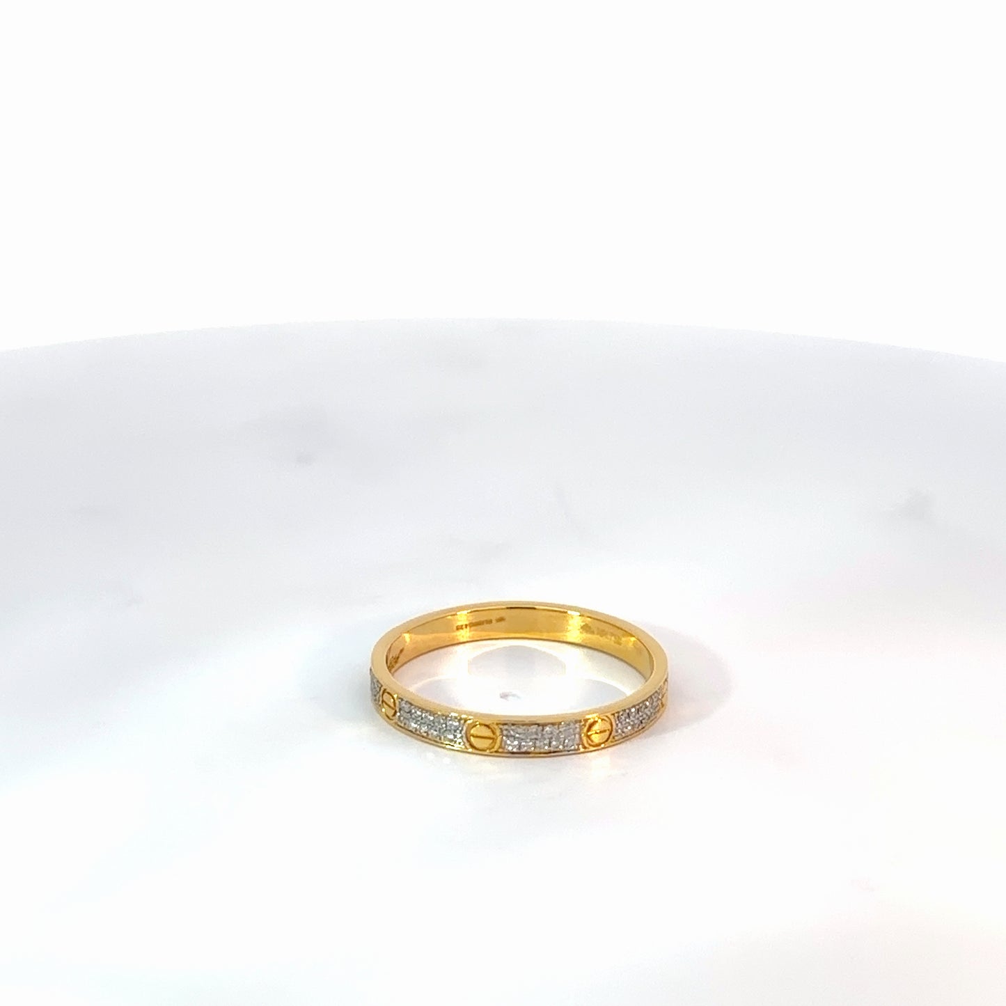 Yellow Gold Diamond Band Ring with Screw Motifs