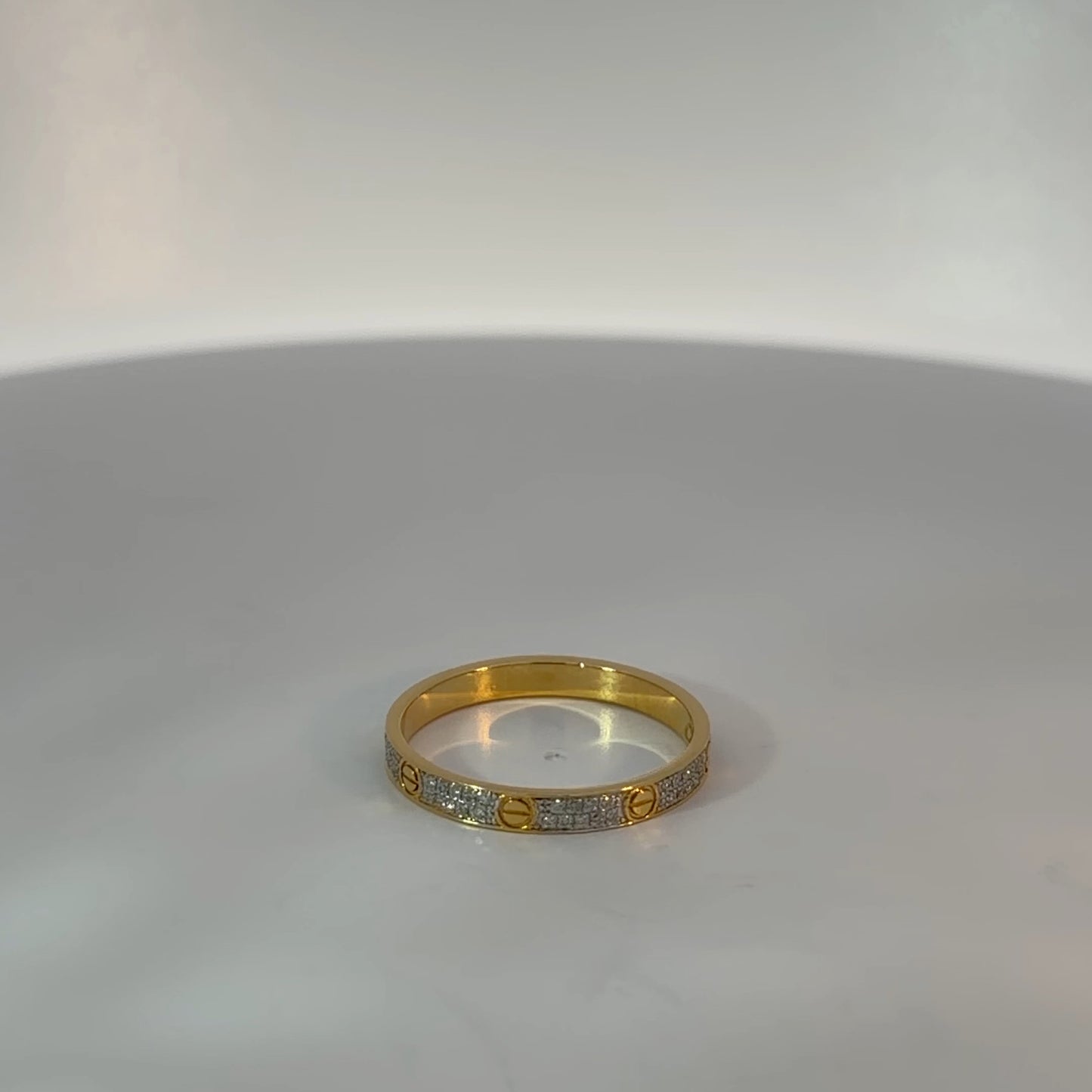 Yellow Gold Diamond Band Ring with Screw Motifs
