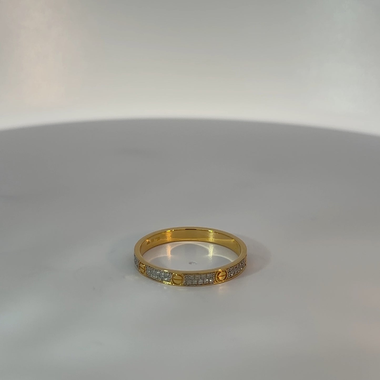 Yellow Gold Diamond Band Ring with Screw Motifs