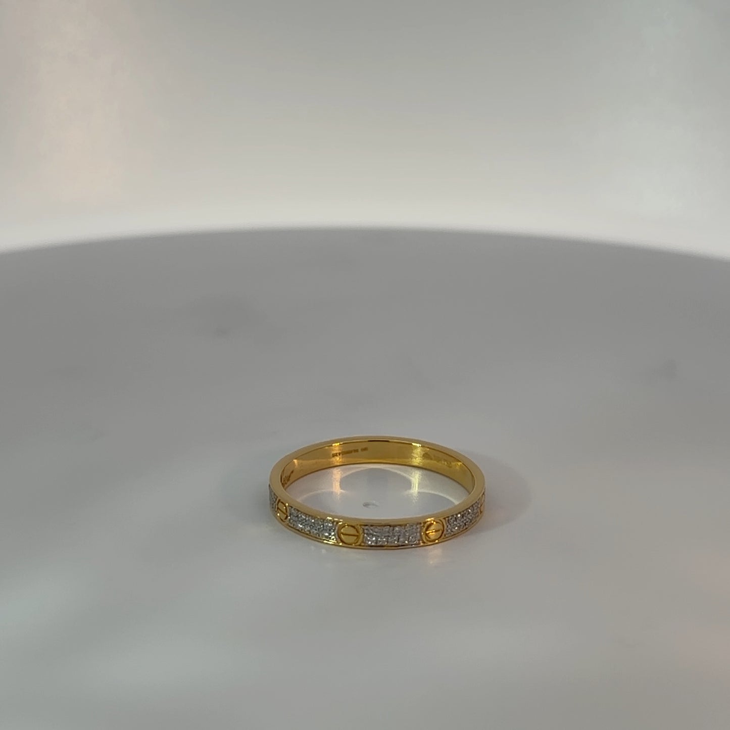 Yellow Gold Diamond Band Ring with Screw Motifs