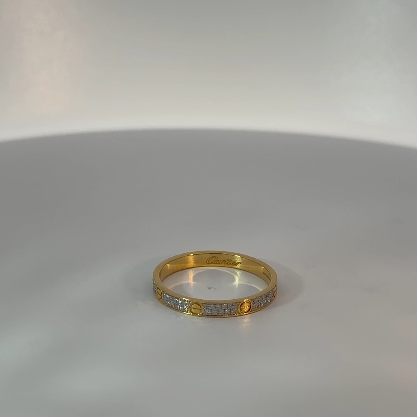Yellow Gold Diamond Band Ring with Screw Motifs