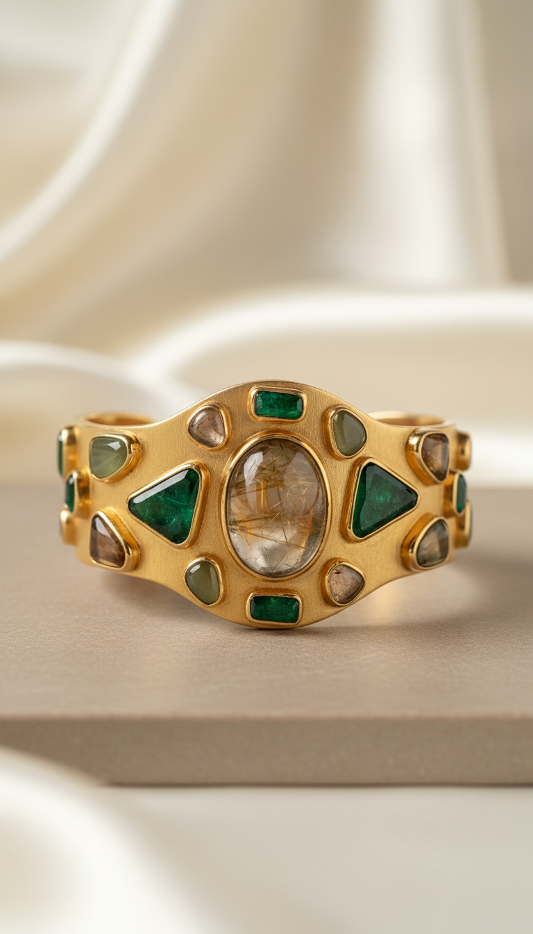 18k Gold Statement Cuff with Mixed Gemstones