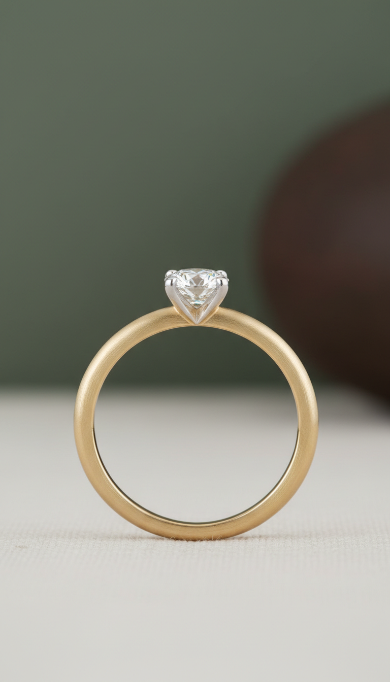 Brushed Gold solitaire engagement ring