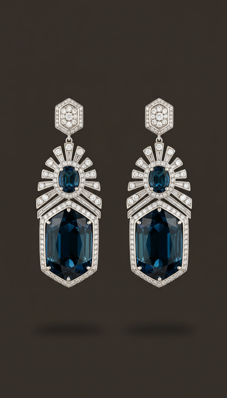 Platinum and Sapphire Statement Earrings