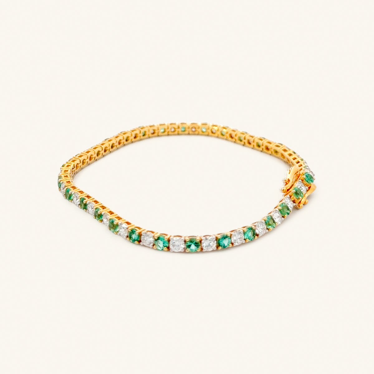 18K Natural Diamond Yellow Gold Diamond/Emerald Bracelet — 3.25 CTW