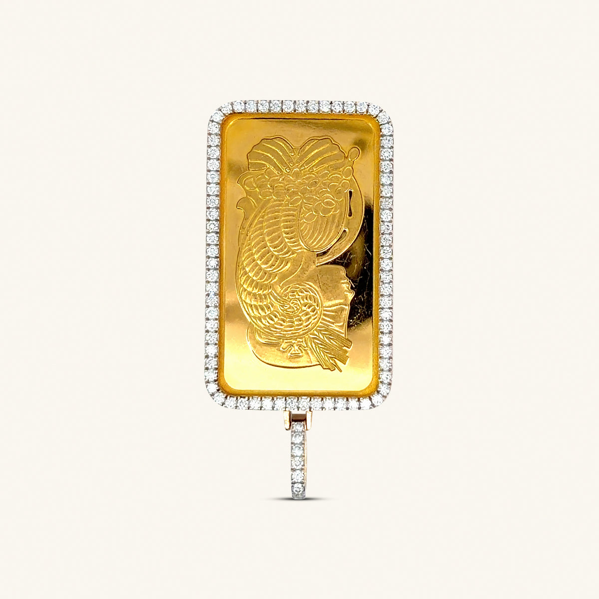 18K Yellow Gold Natural Diamond Pendant with 50 g PAMP Bar — 1.98 CTW